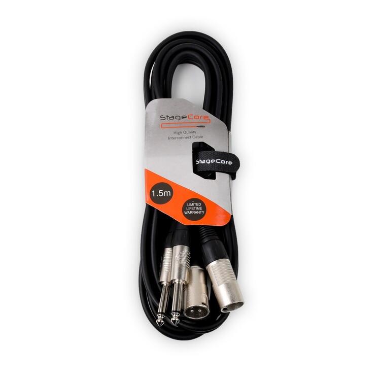 StageCore 2 x Male XLR Connectors - 2 x 6.35mm Mono Jack Plugs, Professional Audio Signal Cable BLACK - (90355)