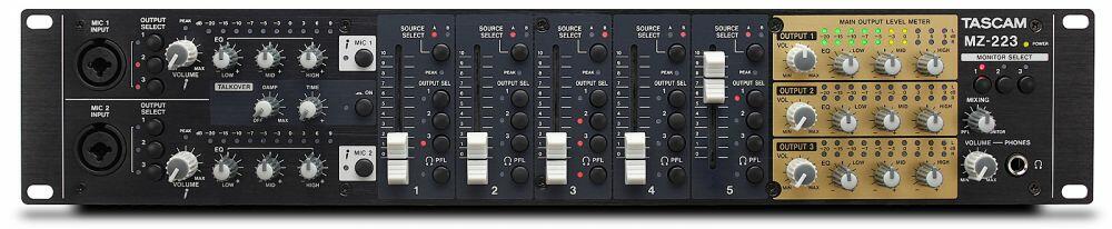 Tascam MMZ-223 Installation Mixer, 3 Zone, with 5-Line and 2-Mic Inputs 2U