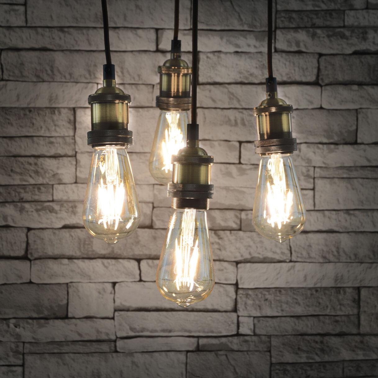 LYYT Quad E27 Pendant Cord Set Antique Brass 429.541UK