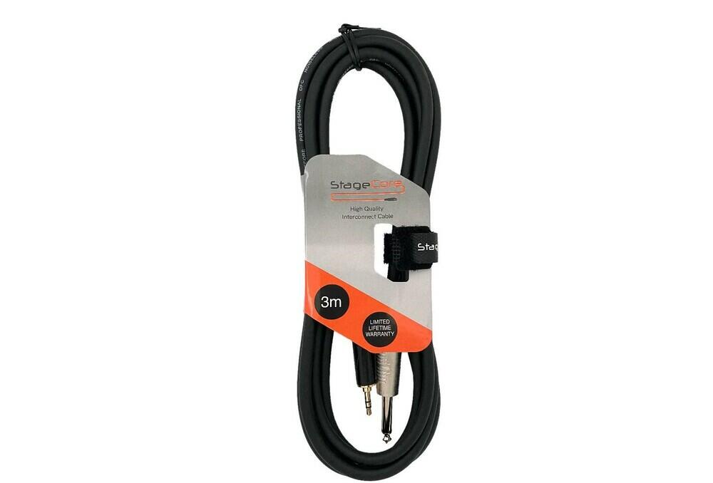StageCore 3.5mm Stereo Plug, 1 x 6.3mm Mono Plug Professional Audio Signal Cable BLACK - (90314)
