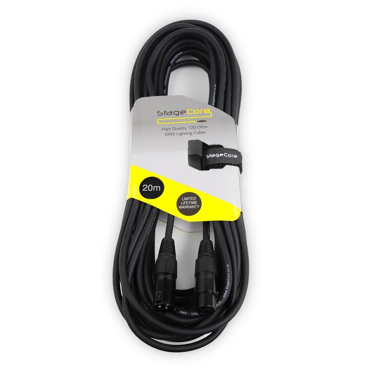 StageCore DMX Lead, 3 Pin XLR Male - 3 Pin XLR Female, 120 ohm DMX Lead BLACK - (90508) 20m