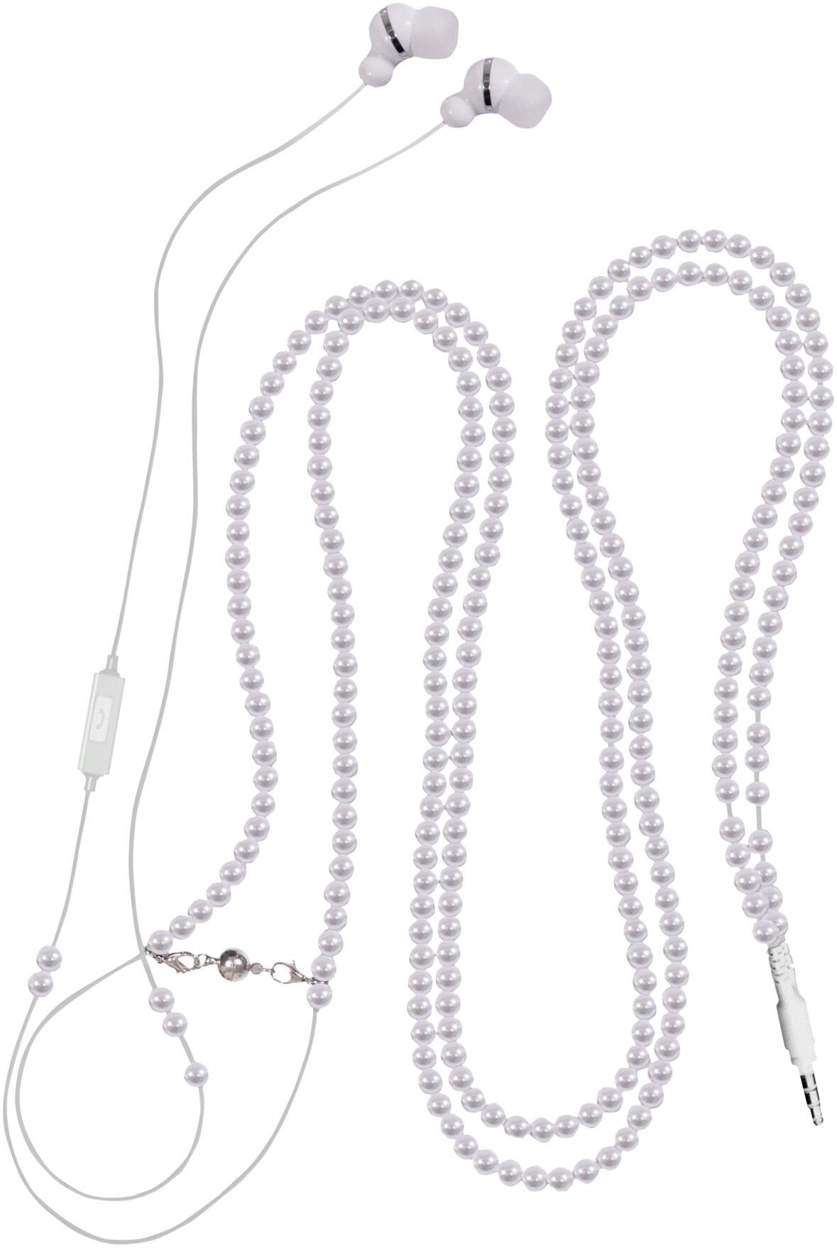 SoundLAB Pearl Style Necklace Earphones with Microphone White, G143KW