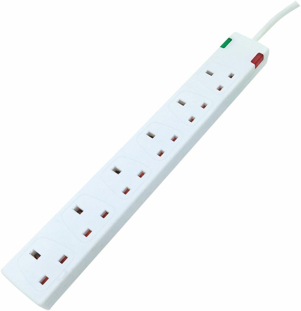 Eagle 6 Gang Surge Protected Extension Lead with Neon Indicator In White Lead Length (m) 2 (E201EF)