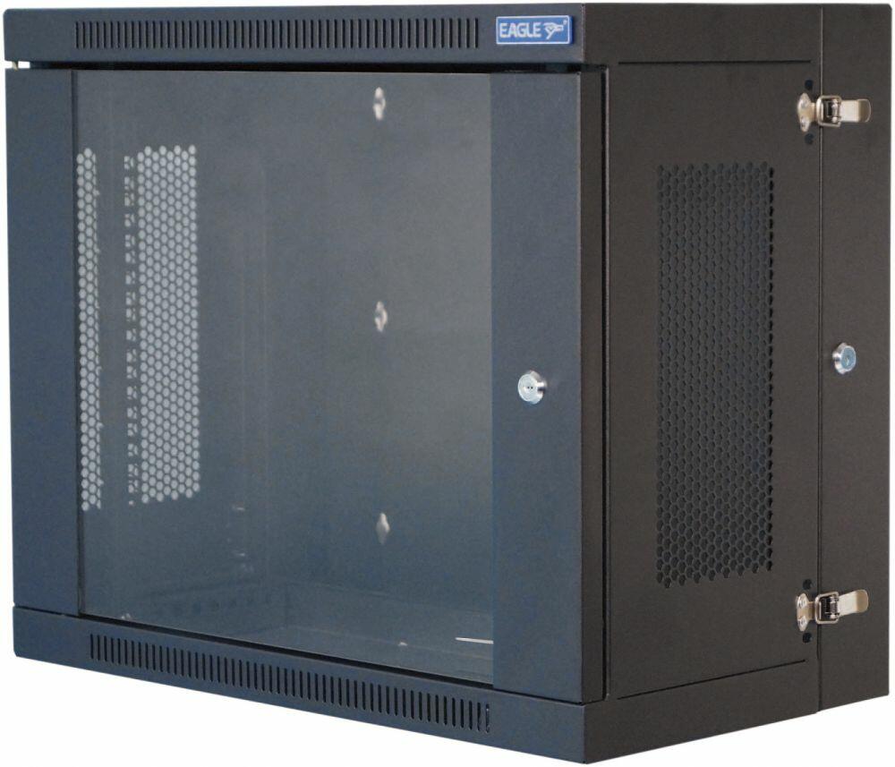 Eagle Wall Mounting Rack Cabinet With Hinged Back and Glass Locking Door Rack Size 9U, P729B