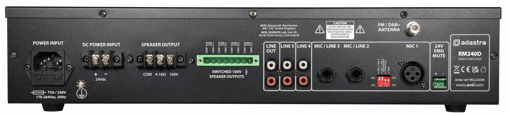 Adastra RM240D, 240w, 100v, Mixer Amplifier, BT / DAB+