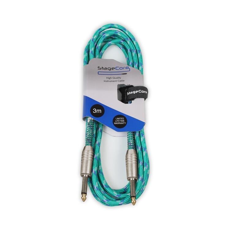 StageCore 6.35mm Mono Jack Plug - 6.35mm Mono Jack Plug, Vintage Tweed Style Instrument Lead GREEN - (90522)