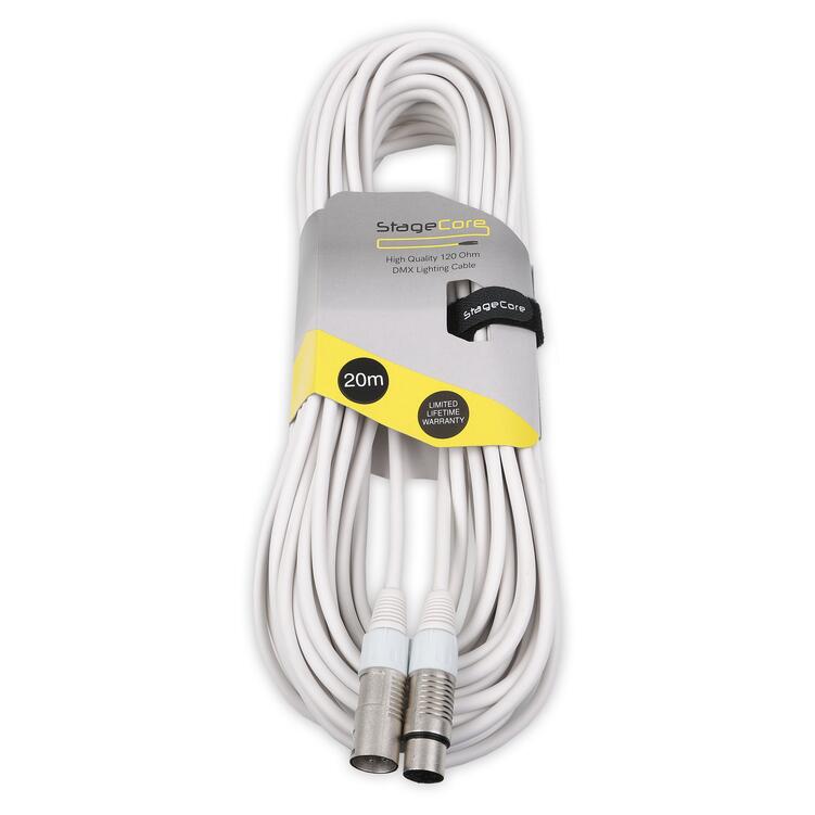 StageCore DMX Lead, 3 Pin XLR Male - 3 Pin XLR Female - 120 Ohm DMX Lead WHITE - (90519) 20m