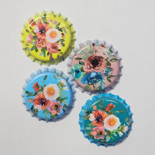 bottle caps with printed floral designs - set 2 bright florals