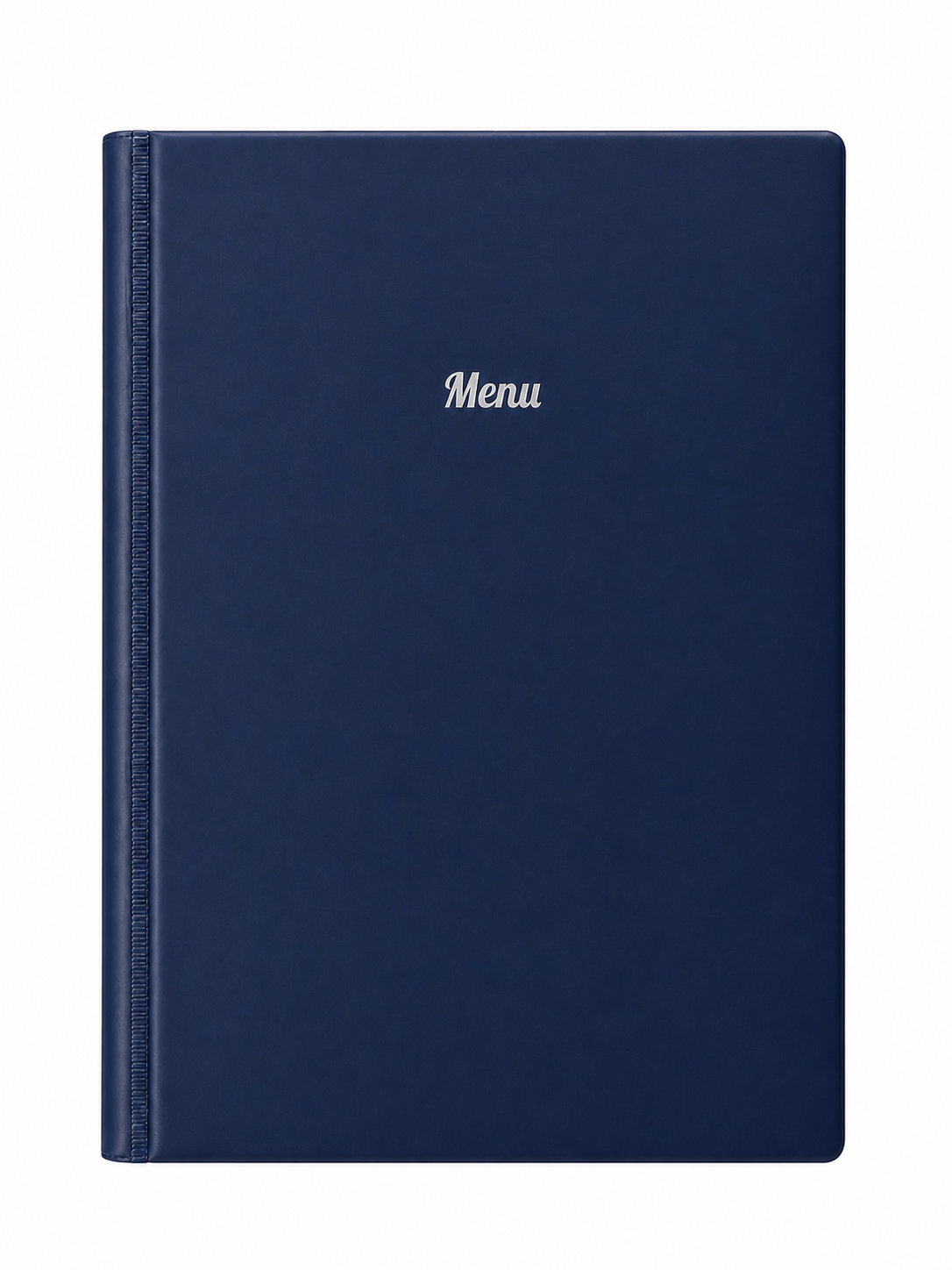 A4 Hard Cover Printed Menu Holder - Dark Blue with Silver Print