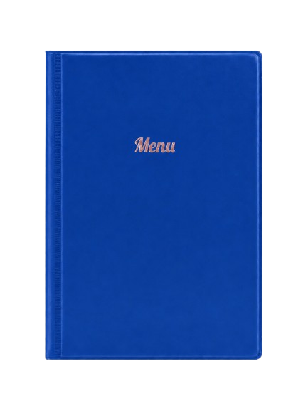 A5 Menu Holder - Blue - Rose Gold Print
