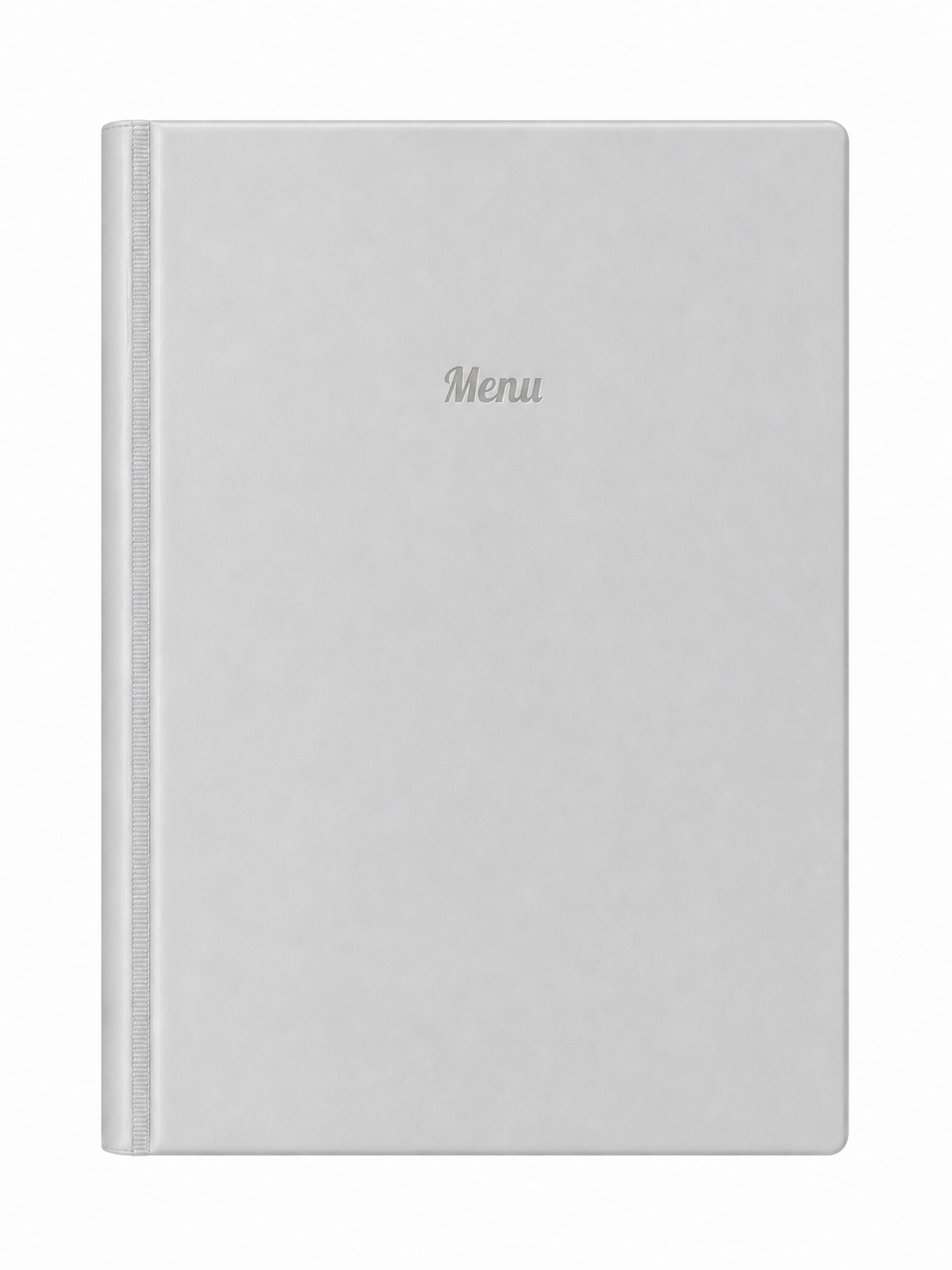 A4 Hard Cover Printed Menu Holder - Light Grey with Silver Print