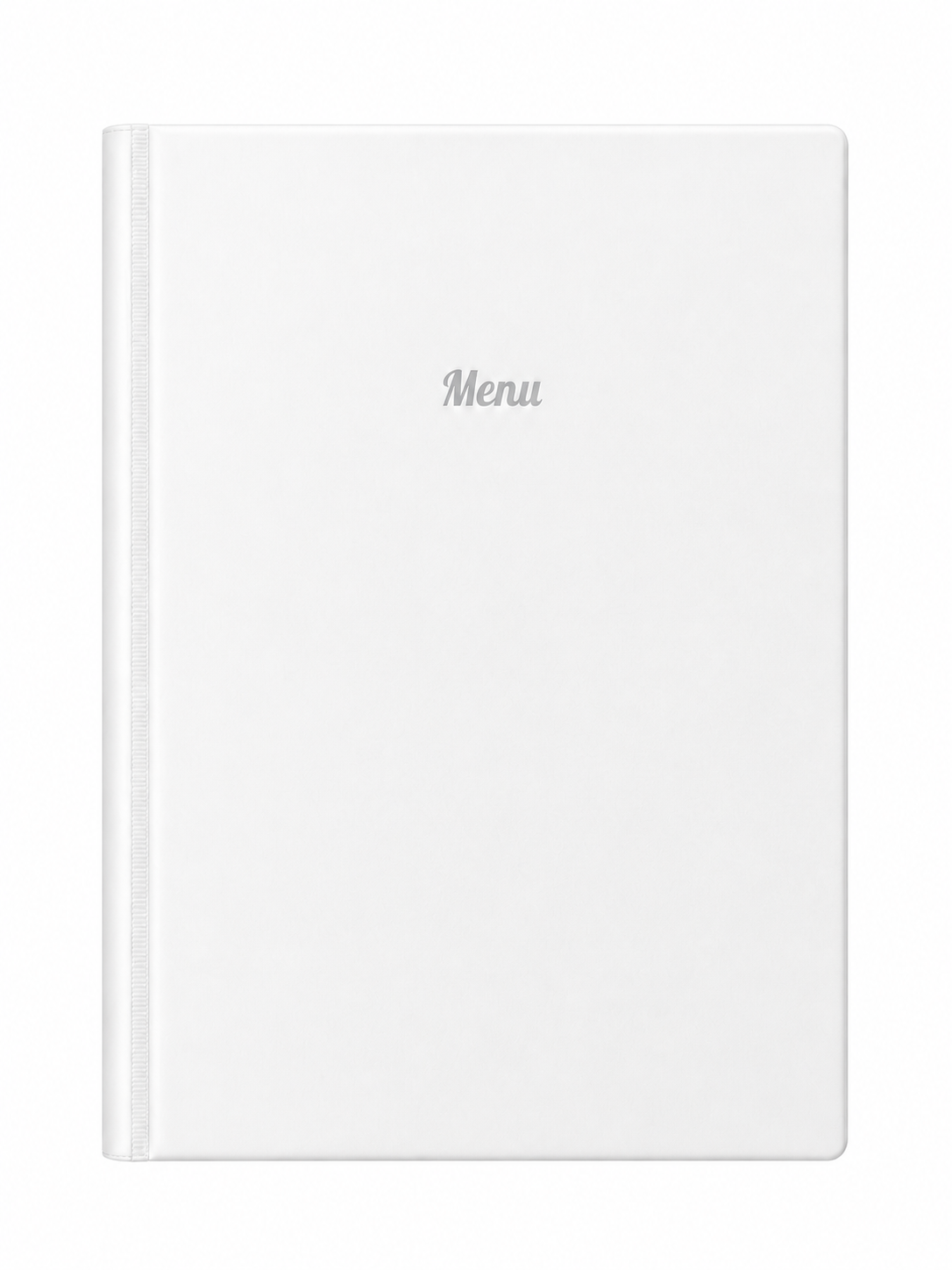 A4 Hard Cover Printed Menu Holder - White with Silver Print