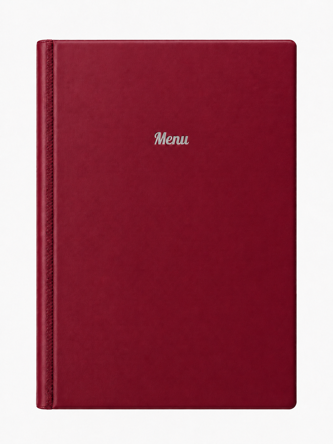 A4 Hard Cover Printed Menu Holder - Burgundy with Silver Print