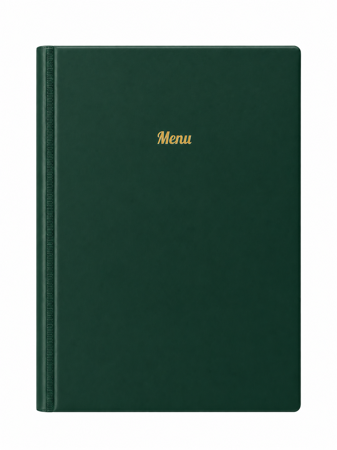 A4 Hard Cover Printed Menu Holder - Dark Green with Gold Print