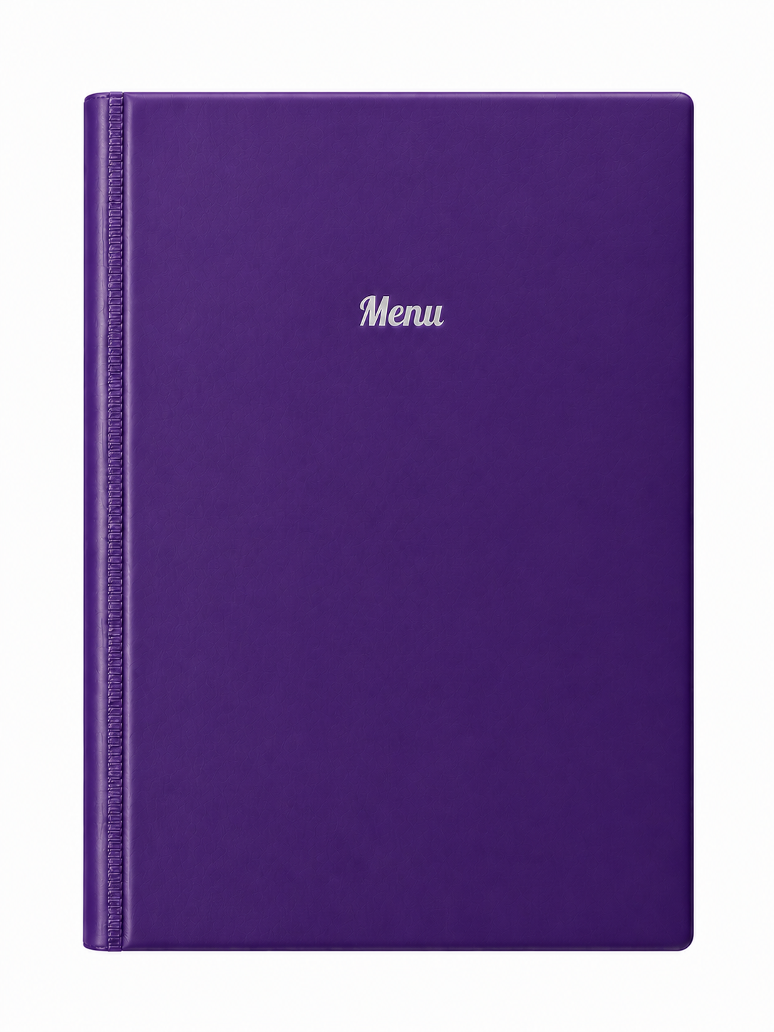 A4 Hard Cover Printed Menu Holder - Purple with Silver Print