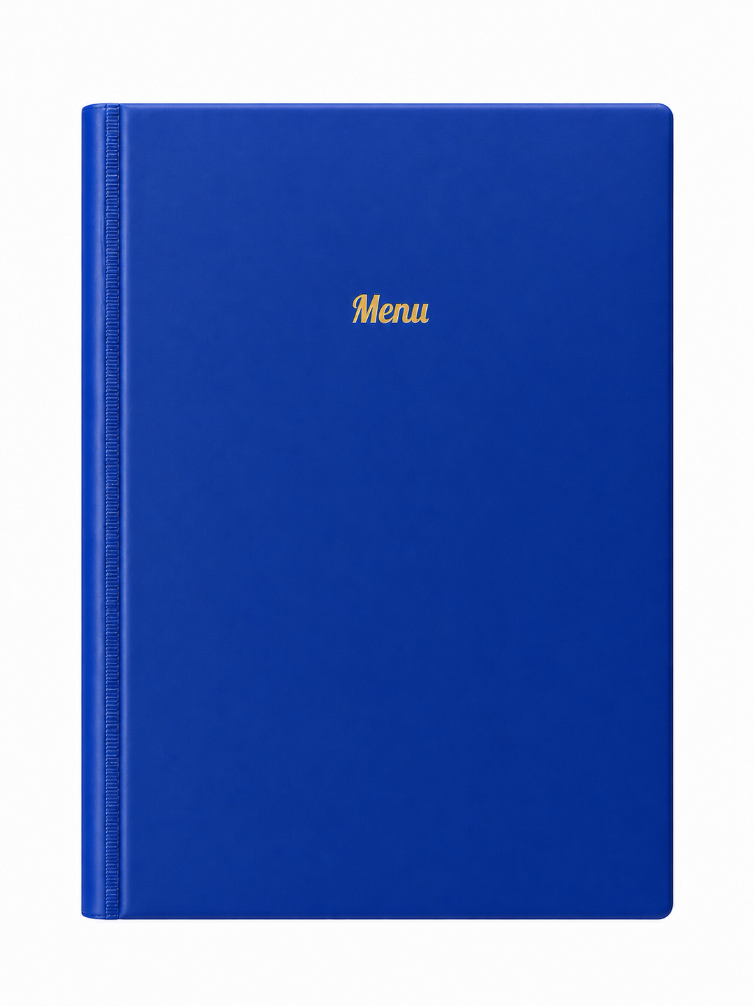 A4 Hard Cover Printed Menu Holder - Blue with Gold Print