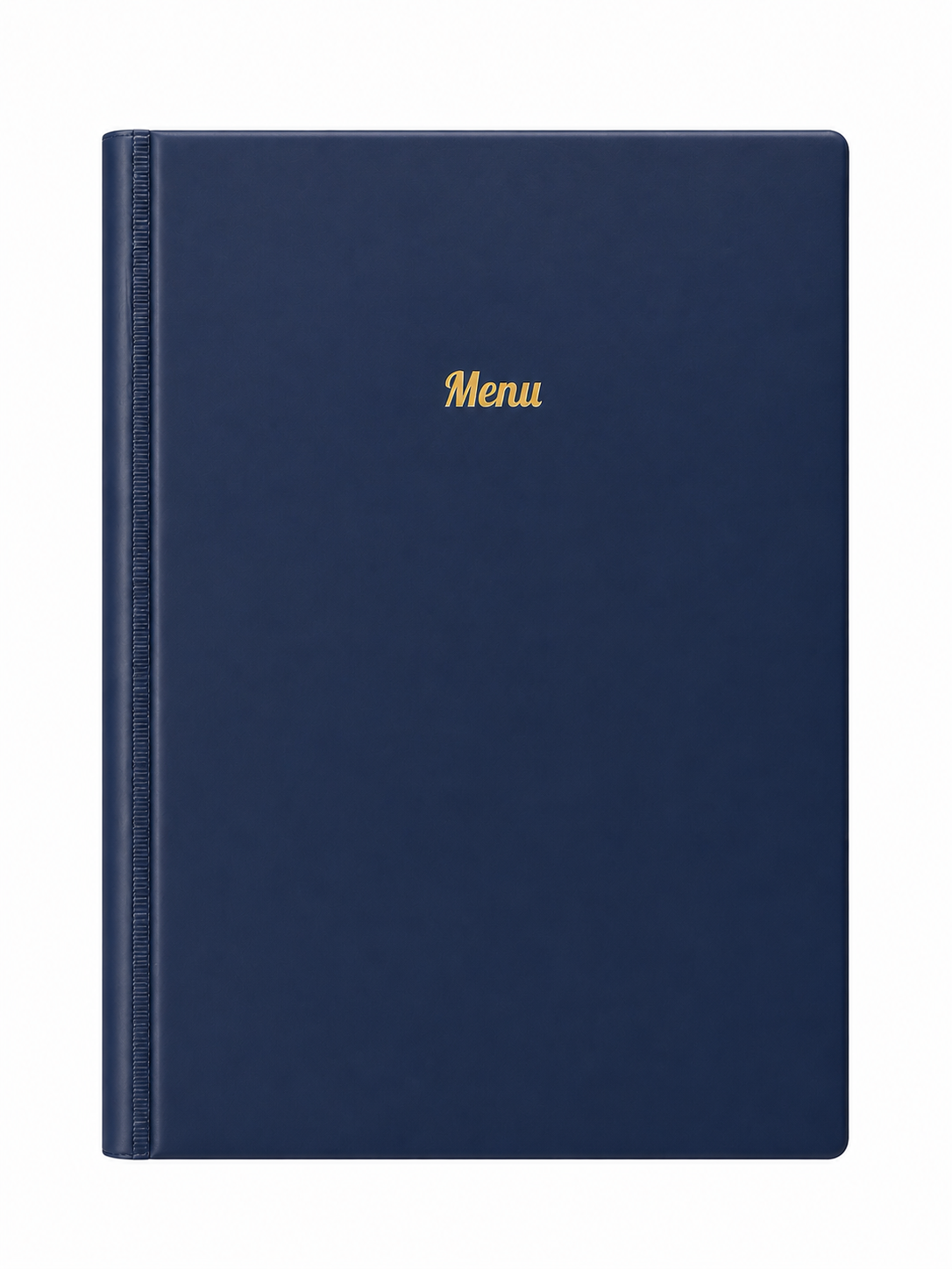 A4 Hard Cover Printed Menu Holder - Dark Blue with Gold Print