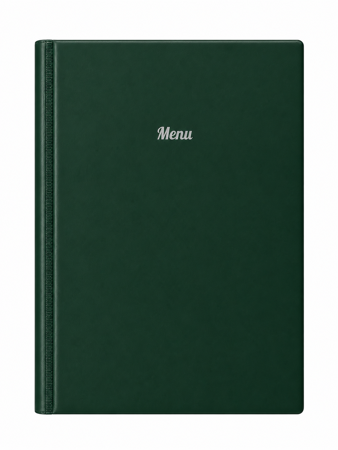 A4 Hard Cover Printed Menu Holder - Dark Green with Silver Print