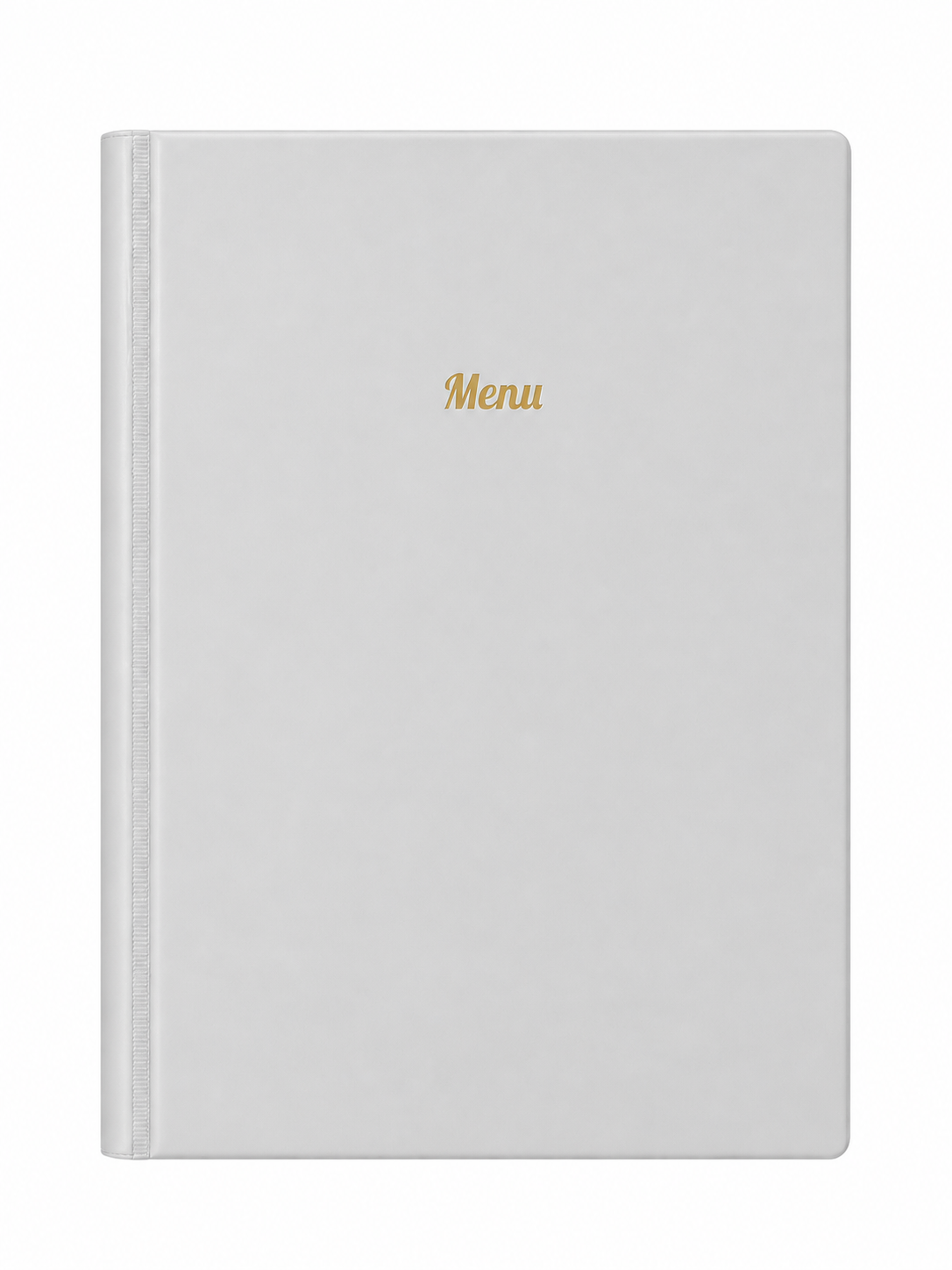 A4 Hard Cover Printed Menu Holder - Light Grey with Gold Print