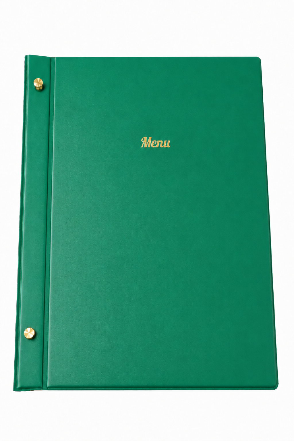 A4 Expandable Hard Cover Printed Menu Holder - Mid Green Gold Print