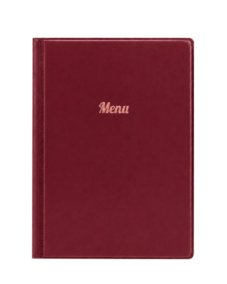 A5 Menu Holder - Burgundy - Rose Gold Print
