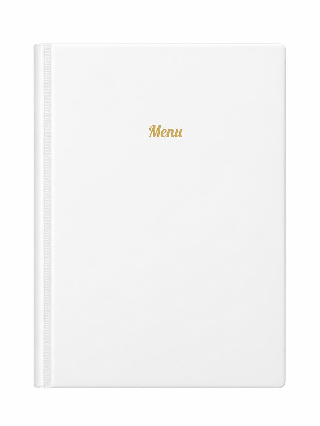 A4 Hard Cover Printed Menu Holder - White with Gold Print