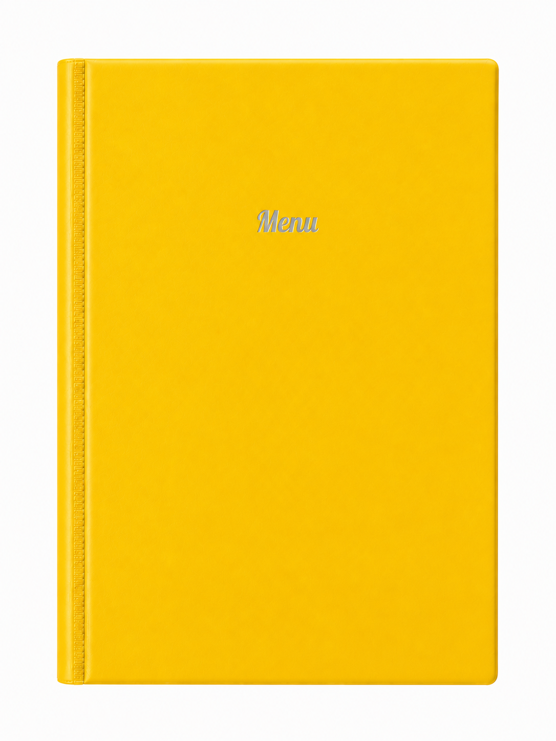 A4 Hard Cover Printed Menu Holder - Yellow with Silver Print