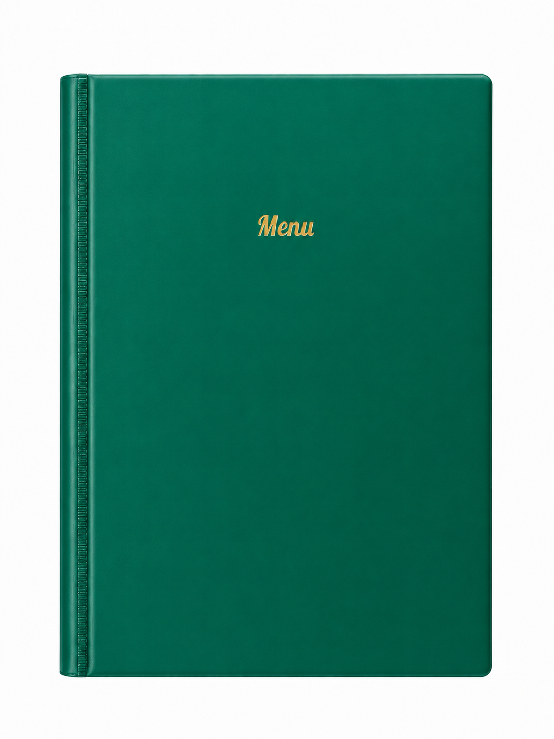 A4 Hard Cover Printed Menu Holder - Mid Green with Gold Print