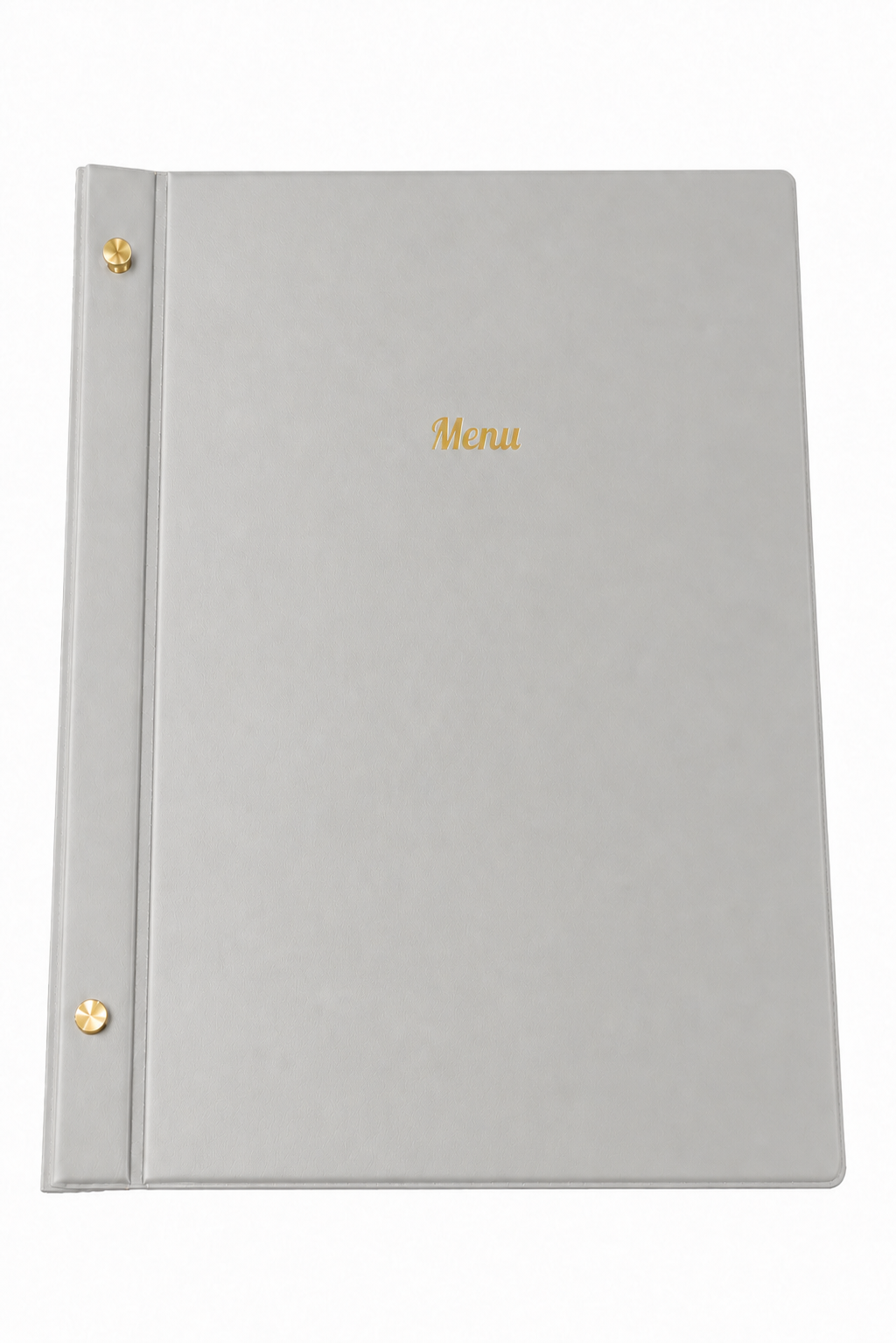 A4 Expandable Hard Cover Printed Menu Holder - Light Grey Gold Print