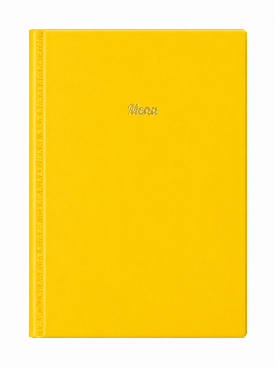 A4 Hard Cover Printed Menu Holder - Yellow with Gold Print