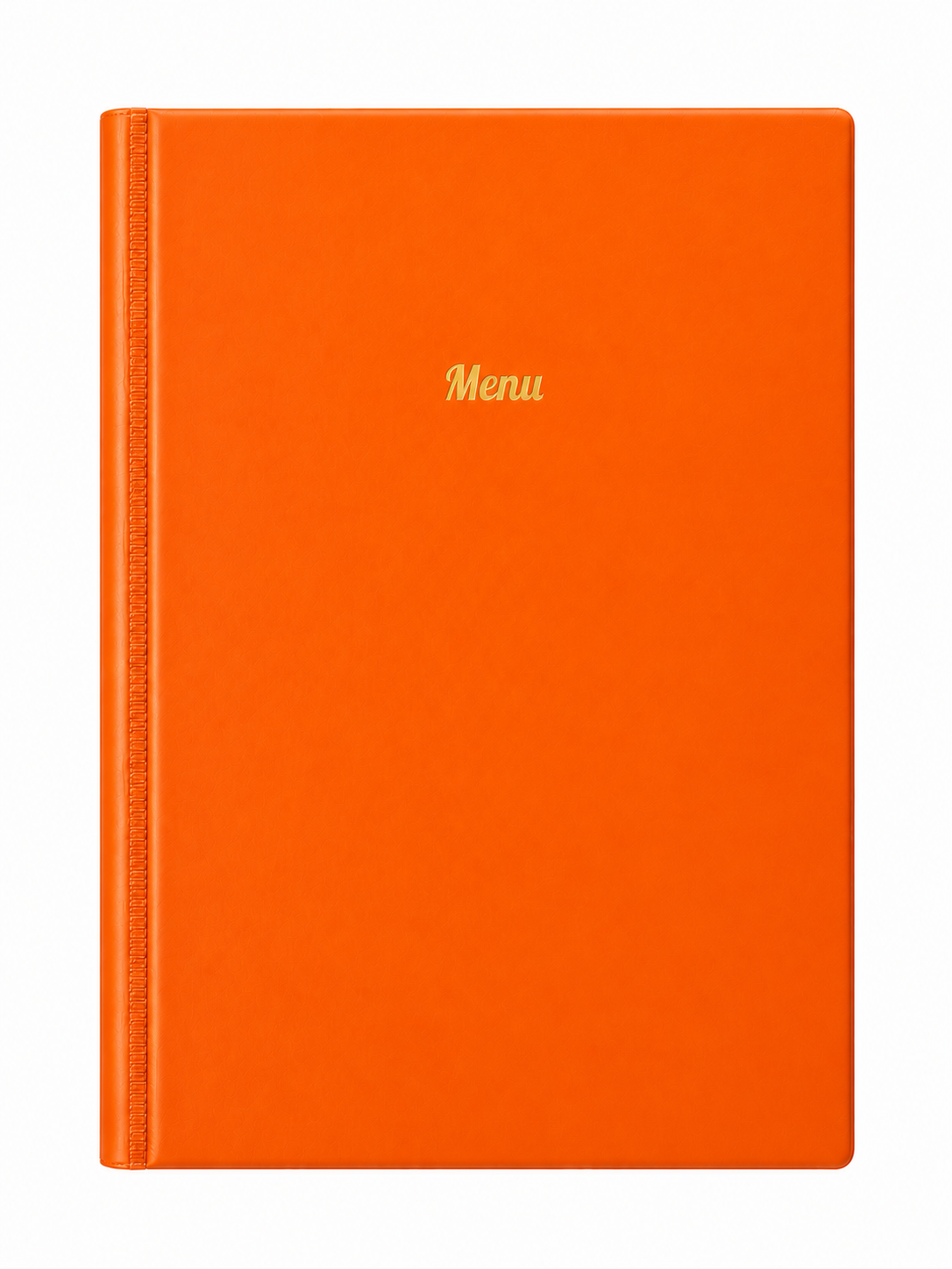 A4 Hard Cover Printed Menu Holder - Orange with Gold Print