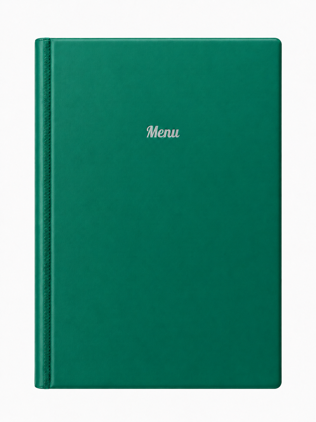 A4 Hard Cover Printed Menu Holder - Mid Green with Silver Print