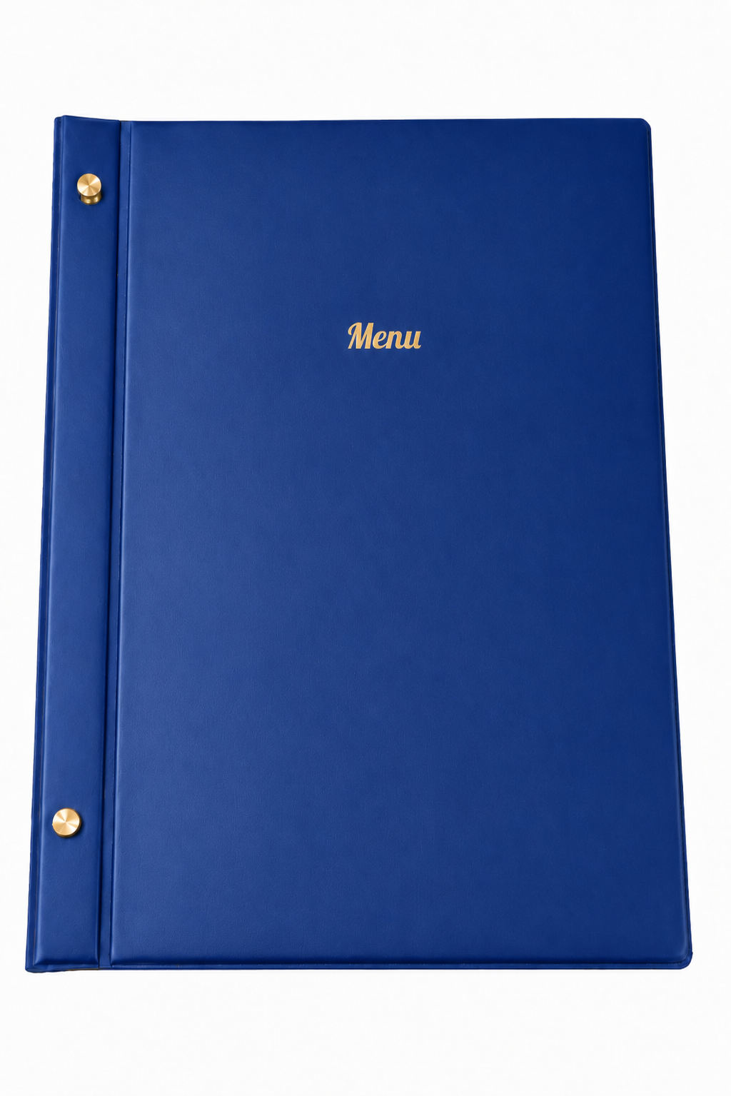 A4 Expandable Hard Cover Printed Menu Holder - Dark Blue Gold Print