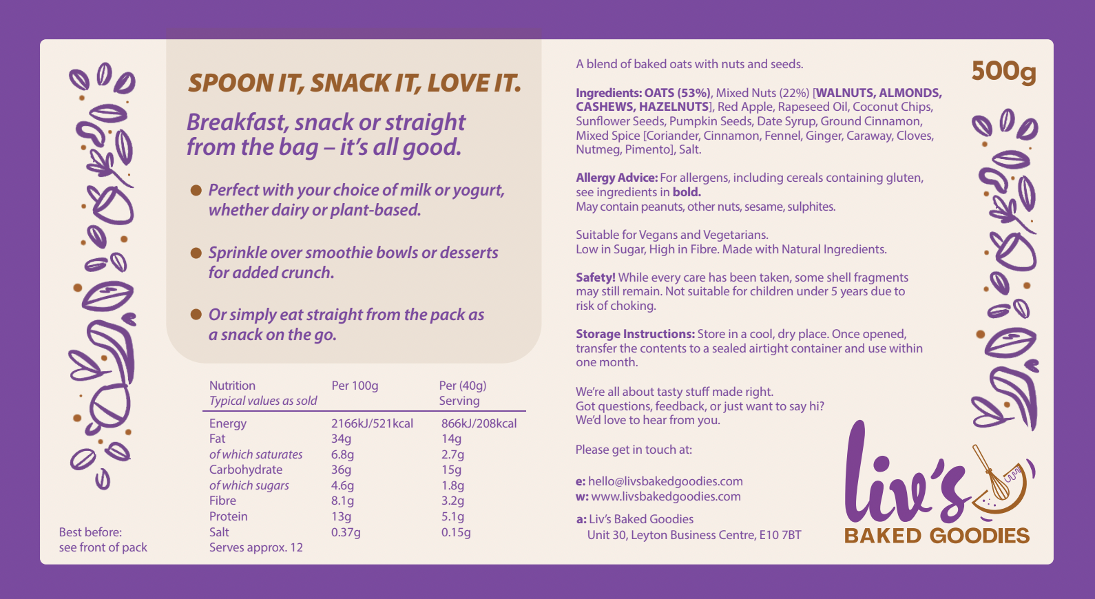 sugar free and vegan granola with nuts