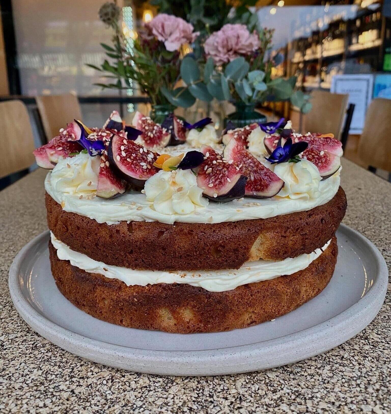 Tahini sponge cake cross section, showing layers