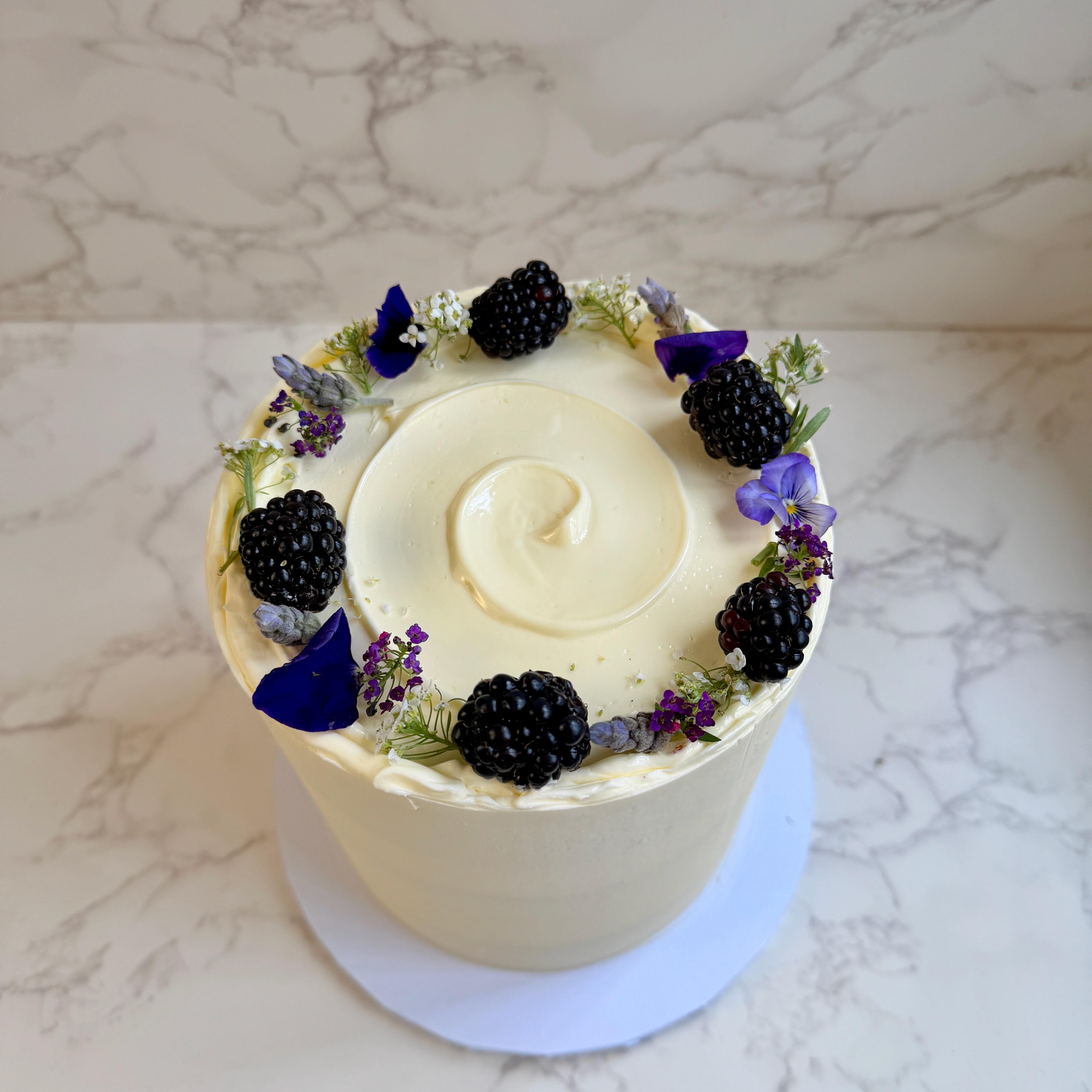 Blackberry Elderflower Cake with Lemon Mascarpone