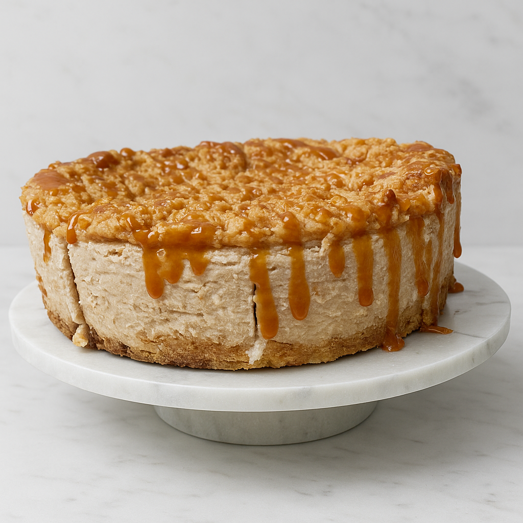 Apple Crumble Cheesecake with Salted Caramel