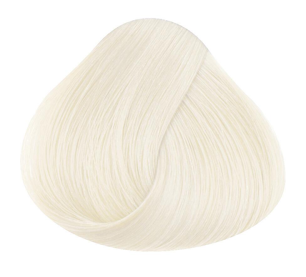Swatch of hair showing white toner directions hair colour