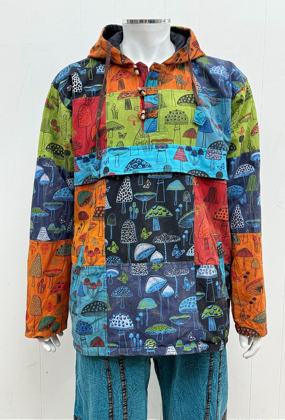 Picture of a multi coloured patchwork hoodies