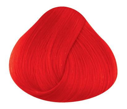 Swatch of hair showing neon red directions hair colour