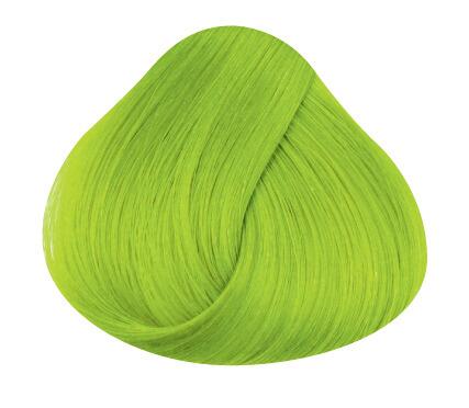 Swatch of hair showing fluorescent lime directions hair colour