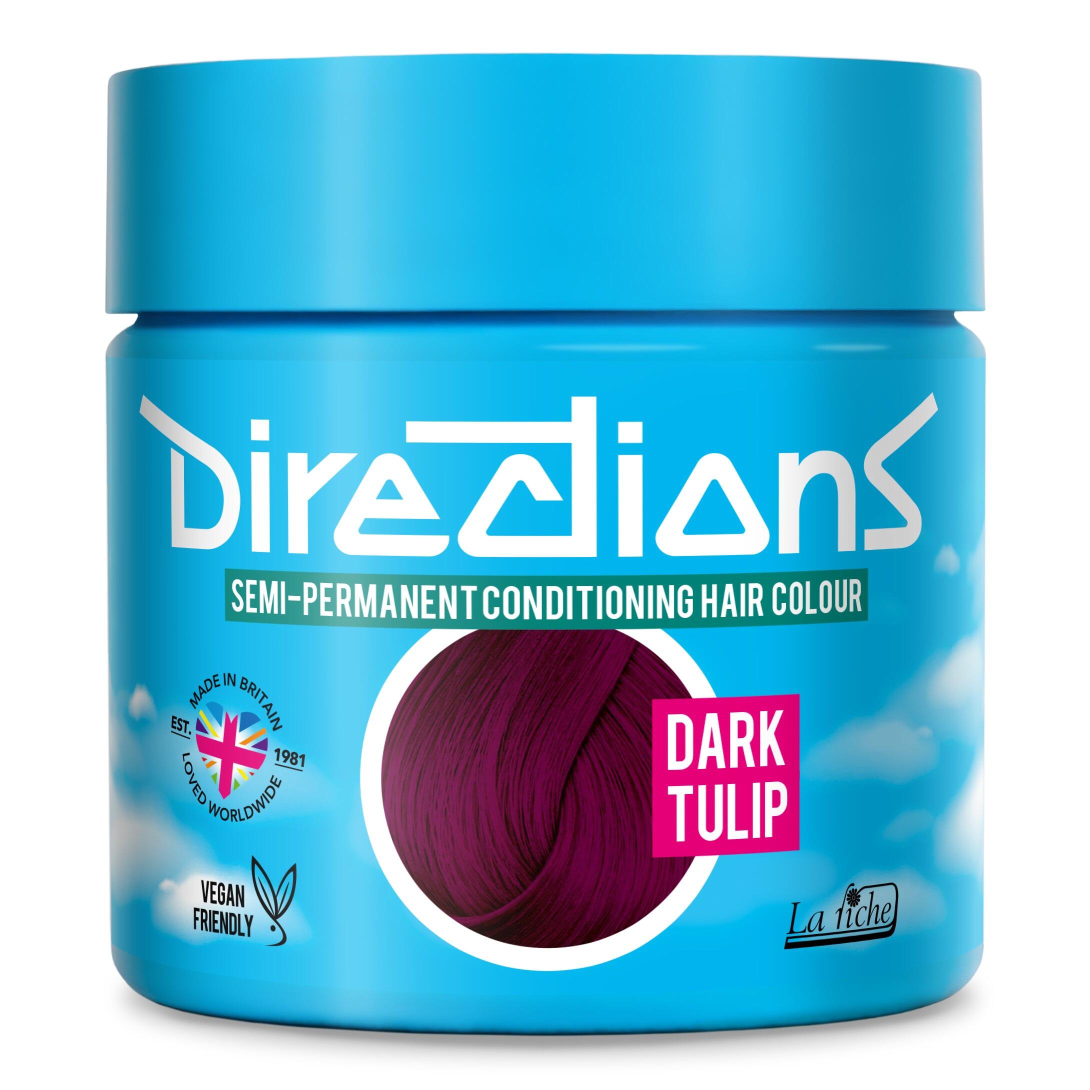 Picture of new directions hair dye pot on white background. Screw top pot with Picture of new directions hair dye pot on white background. Screw top pot with dark tulip directions colour inside directions colour inside