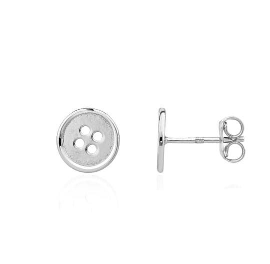 white gold button earrings