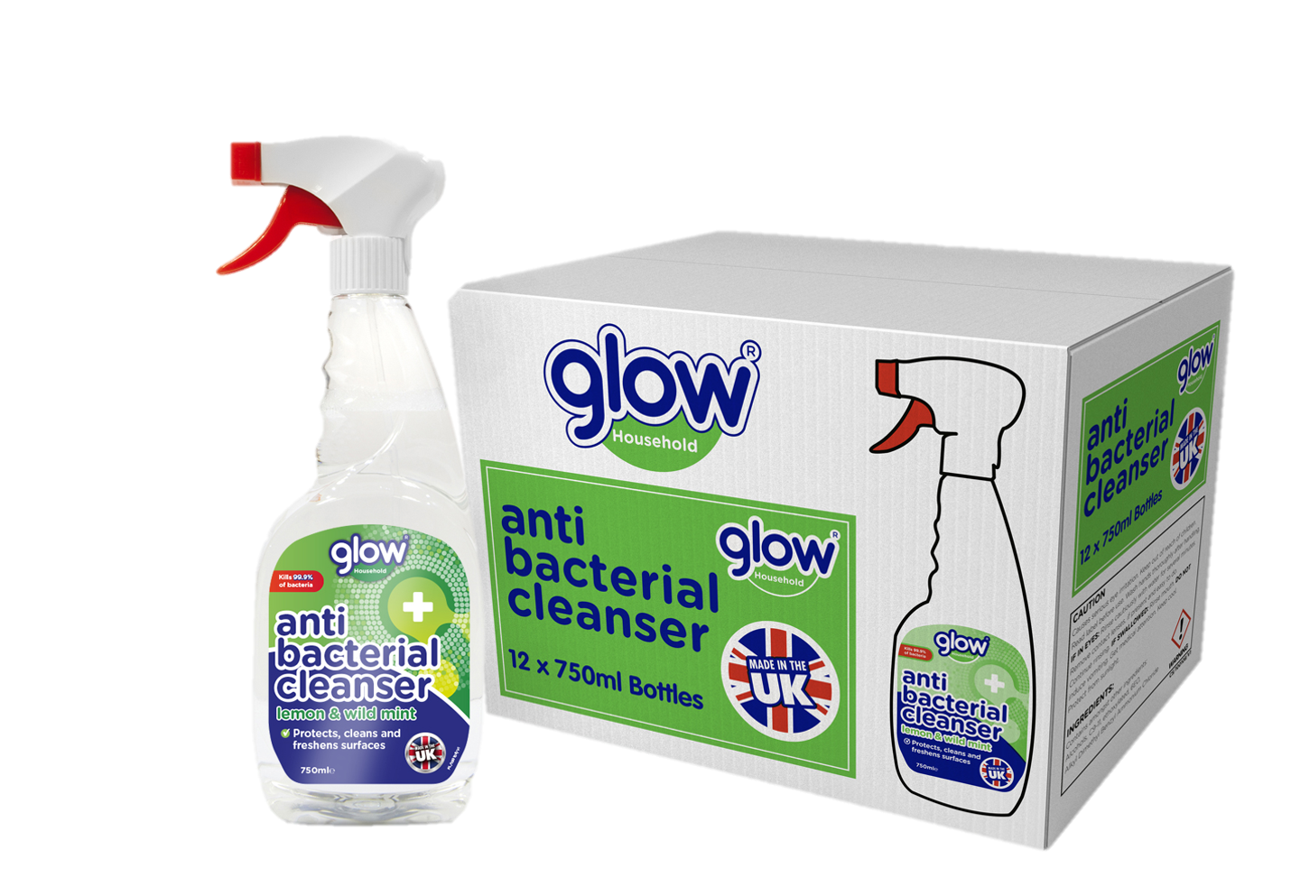 Glow AntiBacterial Cleanser Spray 750ml CASE(12 X UNITS)