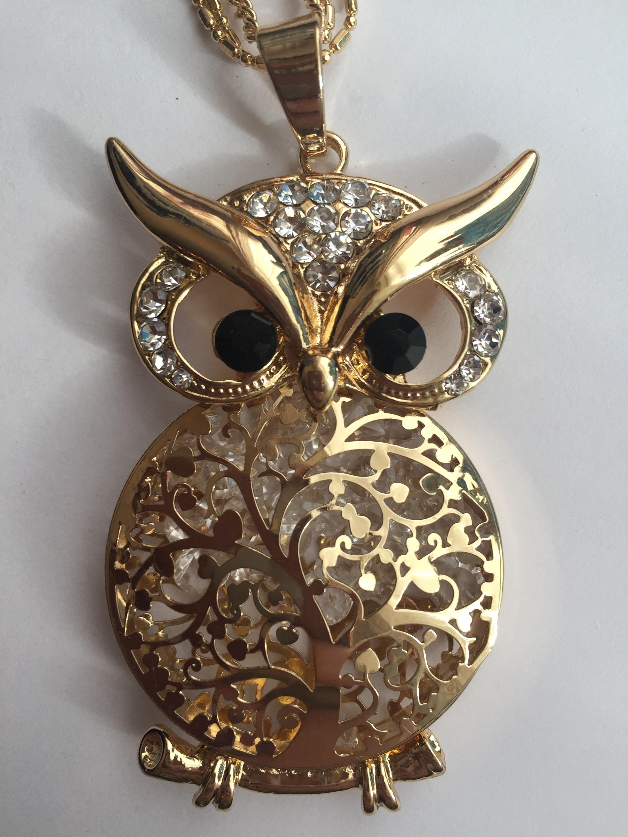 Large Golden Austrian Crystal Owl 