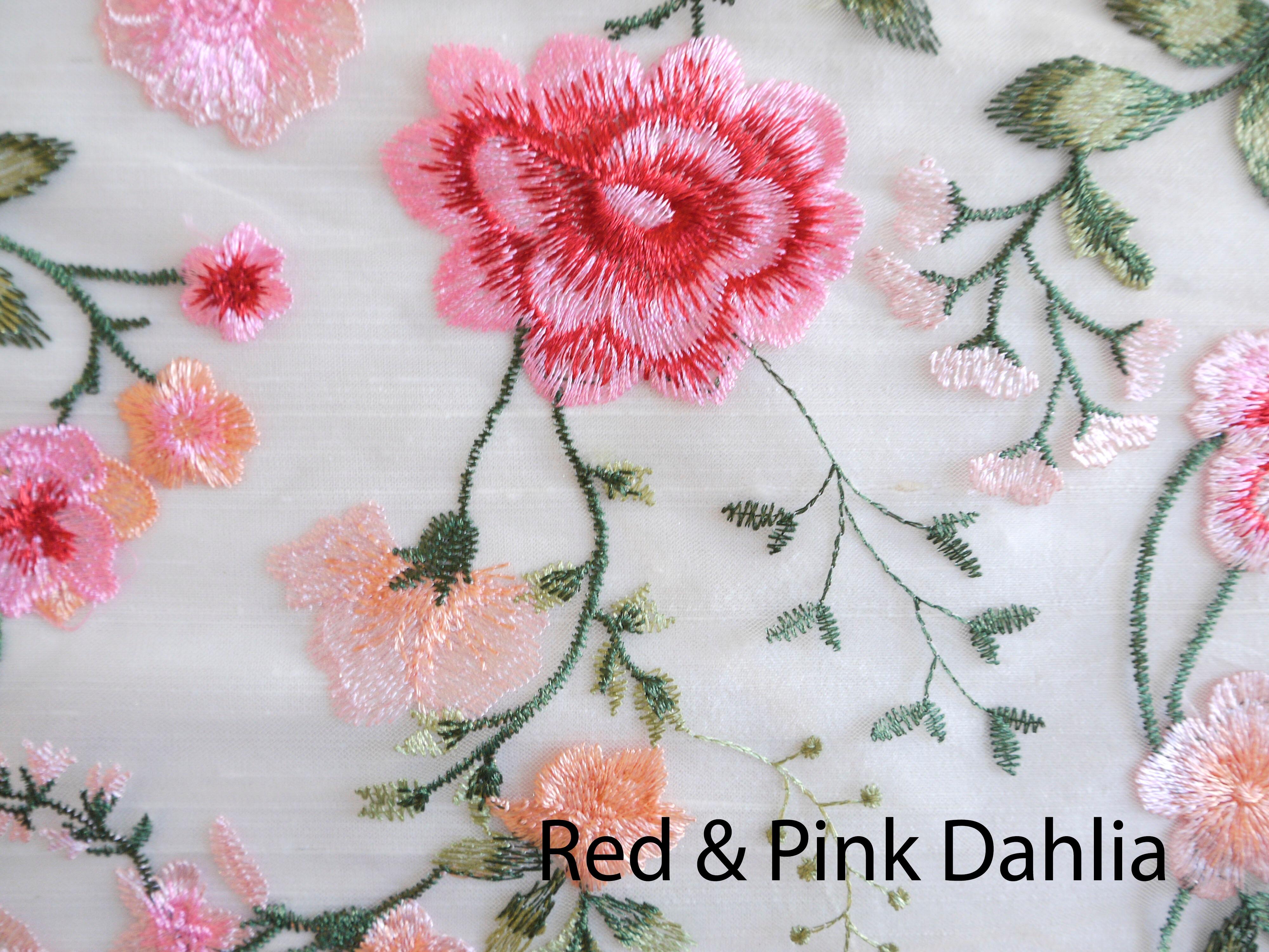 Pink and red floral lace fabric