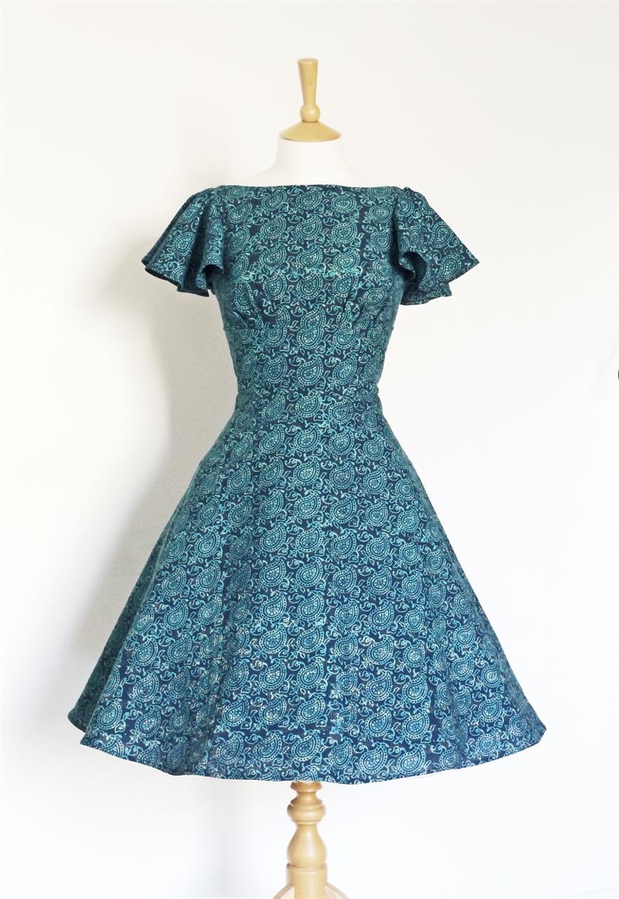 Sea Blue Paisley Cotton Tiffany Dress ...