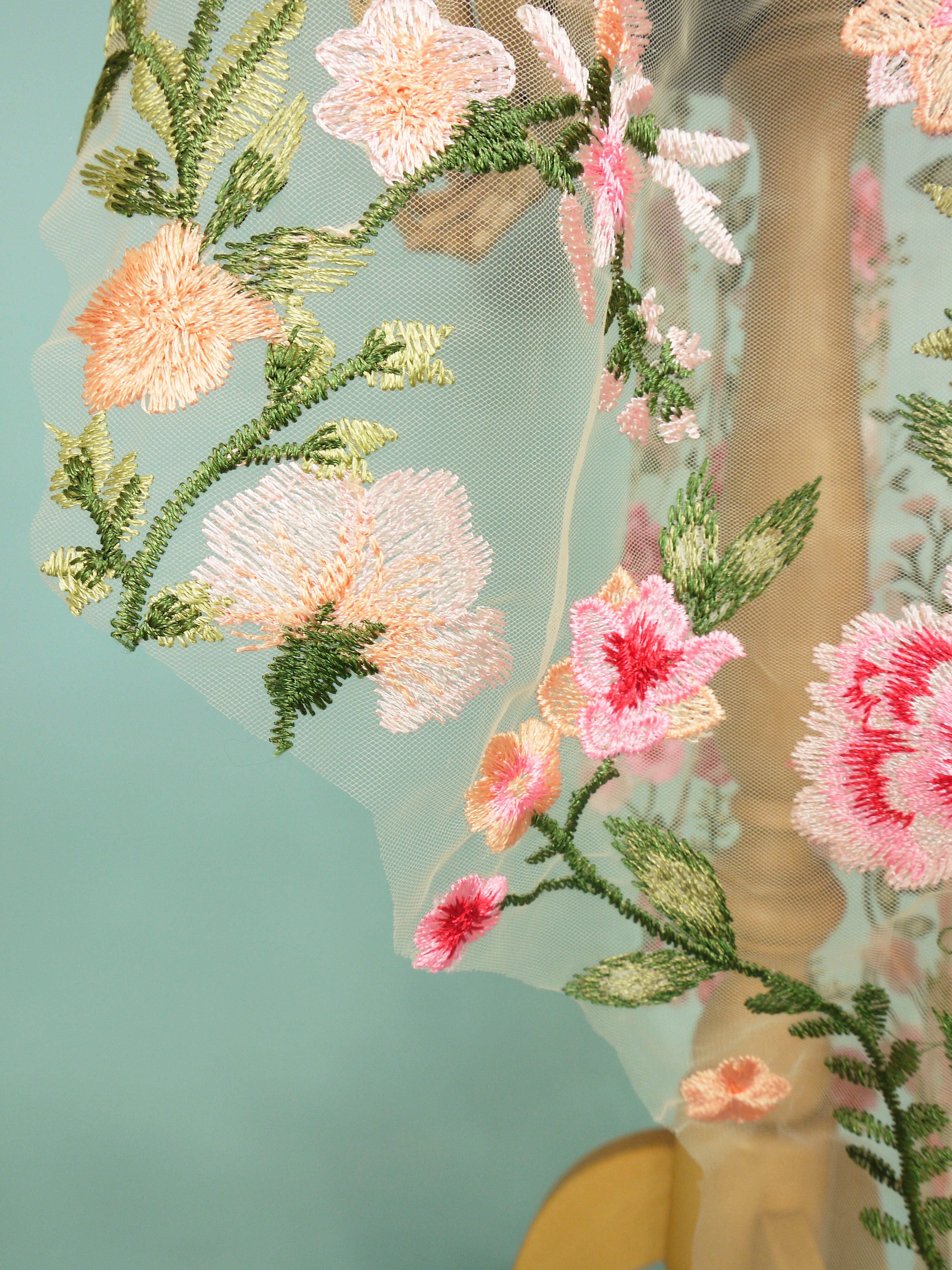 Pink floral lace bridal veil