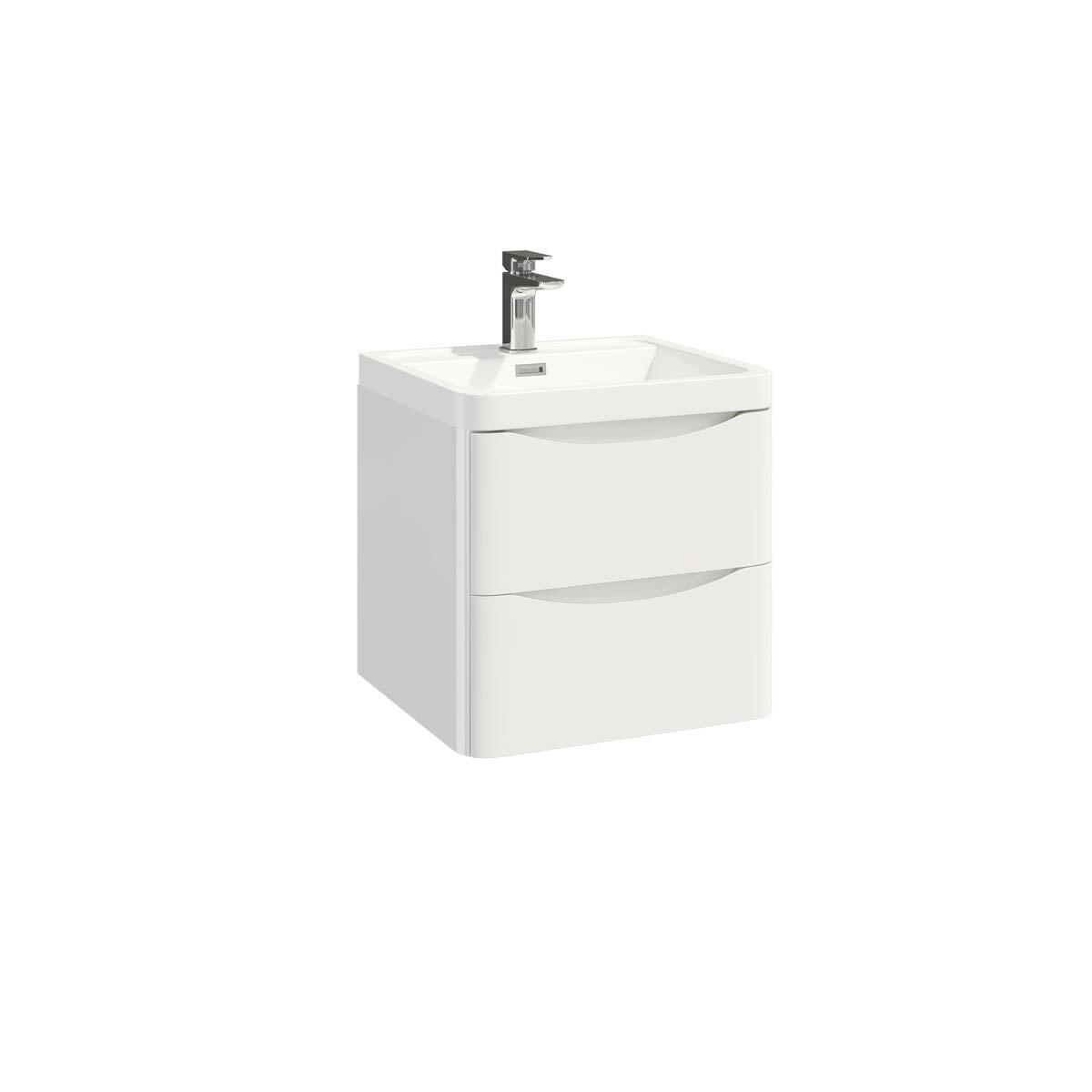 Scudo Bella 495mm gloss white wall mounted vanity unit with 2 soft close drawers