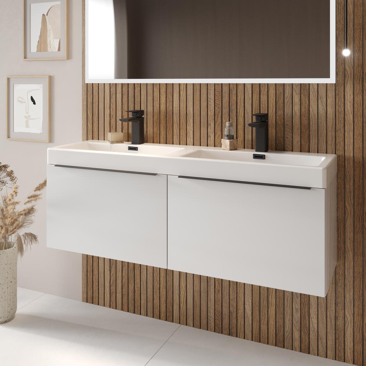 Scudo Muro wall hung vanity unit in gloss white MDF, 800mm wide with contemporary design